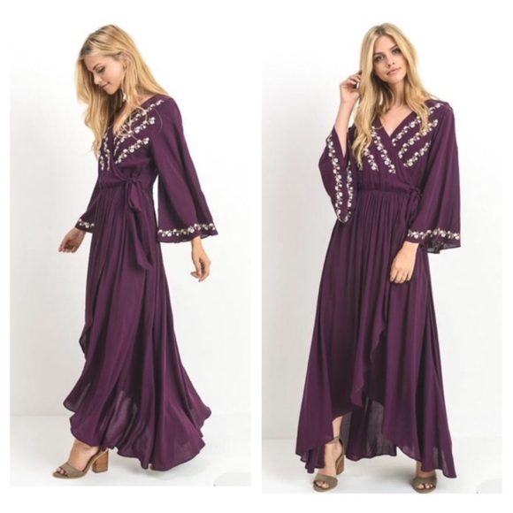 Embroidered purple wrap maxi - Picture 2 of 6